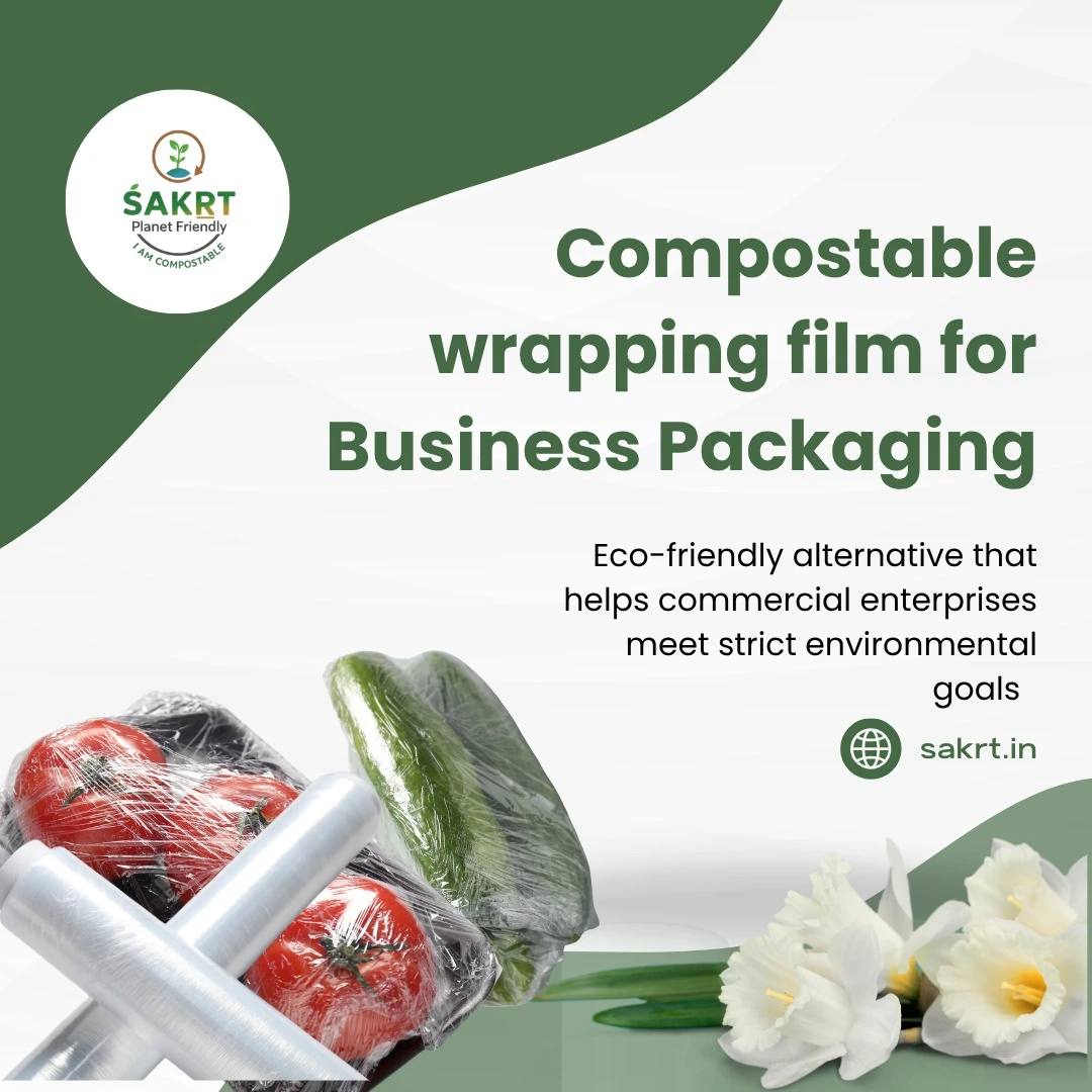 Industrial roll of compostable wrapping film for business packaging