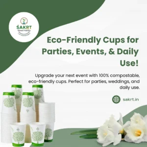 Eco-friendly compostable cups used at a party event
