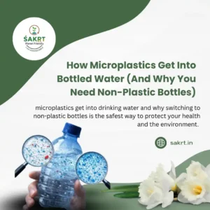 Microscopic view of microplastics floating inside traditional bottled drinking water