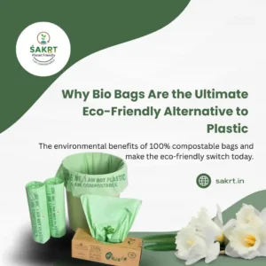 A 100% compostable bio bag from SAKRT used as an eco-friendly alternative to plastic