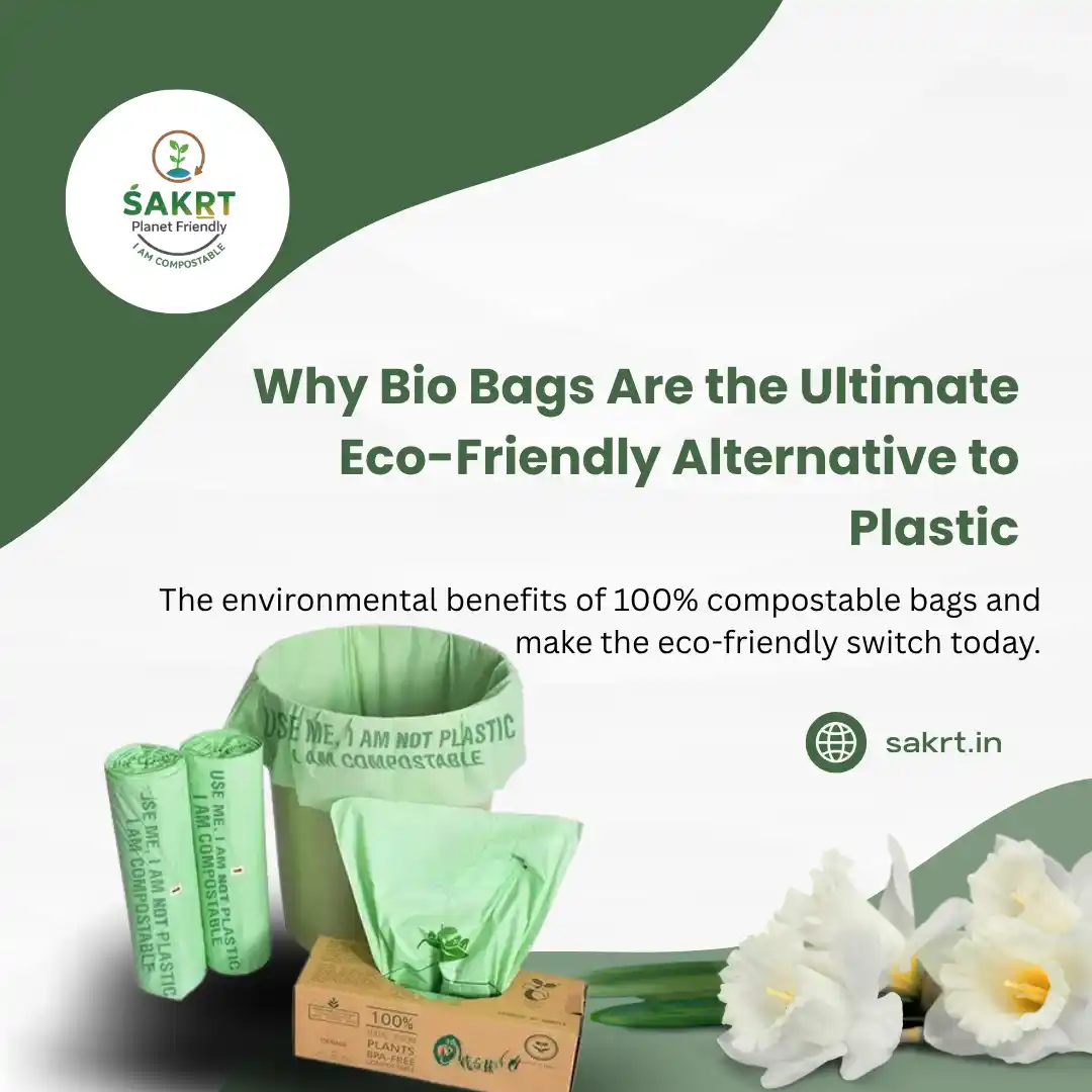 A 100% compostable bio bag from SAKRT used as an eco-friendly alternative to plastic