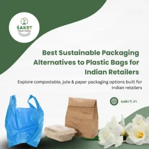 ndian retailer holding a compostable carry bag, the best alternative to plastic bags